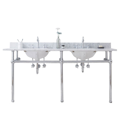 Water Creation Embassy 72" Wide Double Wash Stand, P-Trap, Counter Top with Basin, and F2-0012 Faucet included in Chrome Finish