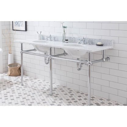 Water Creation Embassy 72" Wide Double Wash Stand, P-Trap, Counter Top with Basin, and F2-0013 Faucet included in Chrome Finish
