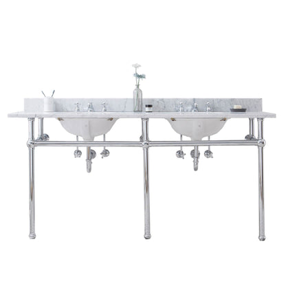 Water Creation Embassy 72" Wide Double Wash Stand, P-Trap, and Counter Top with Basin included in Chrome Finish