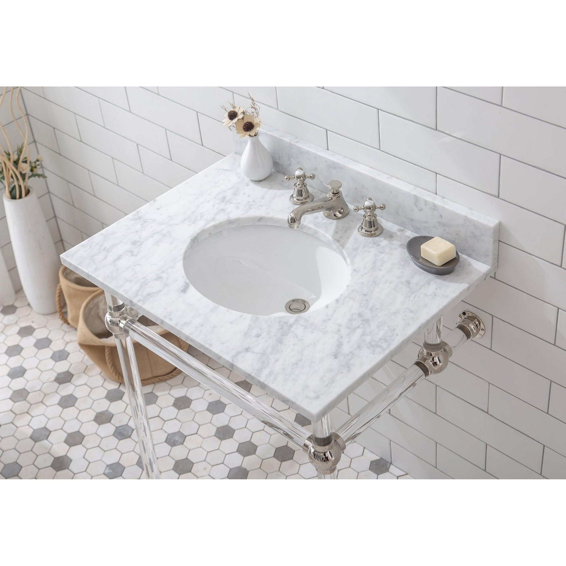 Water Creation Empire 30" Wide Single Wash Stand, P-Trap, and Counter Top with Basin included in Polished Nickel (PVD) Finish