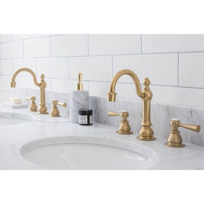 Water Creation Empire 60" Wide Double Wash Stand, P-Trap, Counter Top with Basin, and F2-0012 Faucet included in Satin Gold Finish
