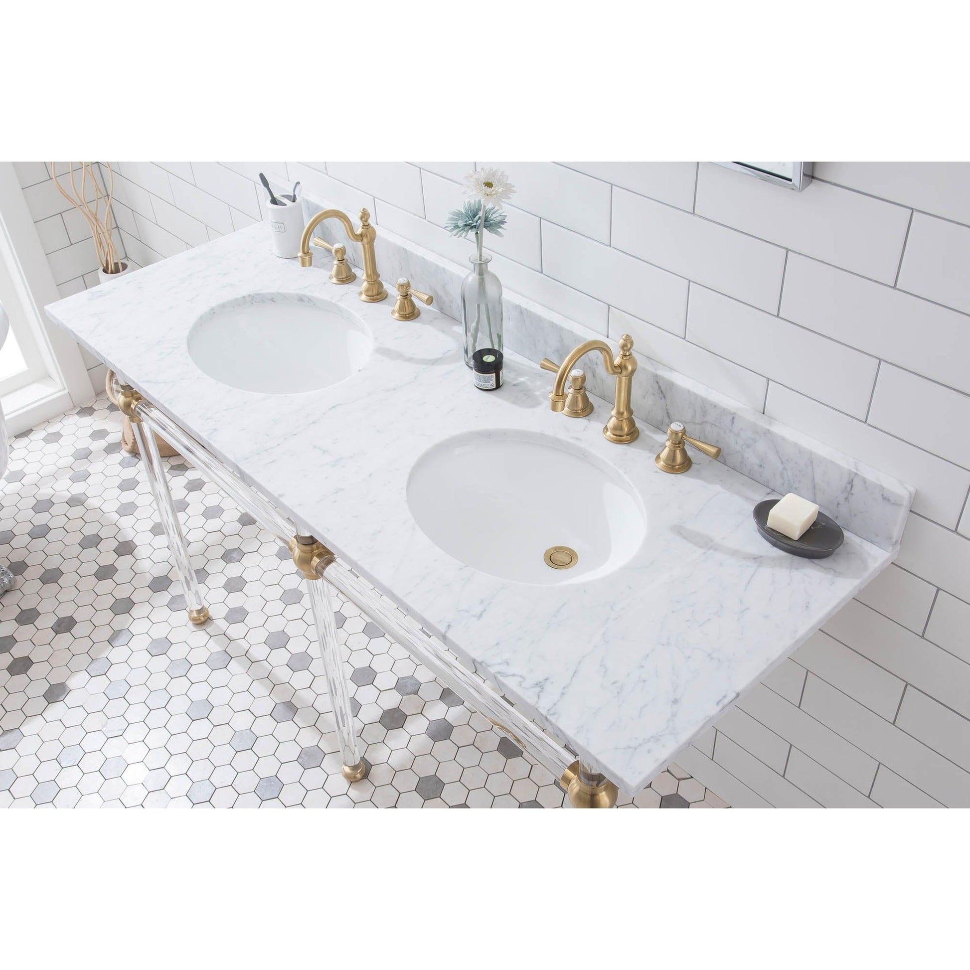 Water Creation Empire 60" Wide Double Wash Stand, P-Trap, and Counter Top with Basin included in Satin Gold Finish