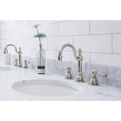 Water Creation Empire 72" Wide Double Wash Stand, P-Trap, Counter Top with Basin, and F2-0012 Faucet included in Polished Nickel (PVD) Finish