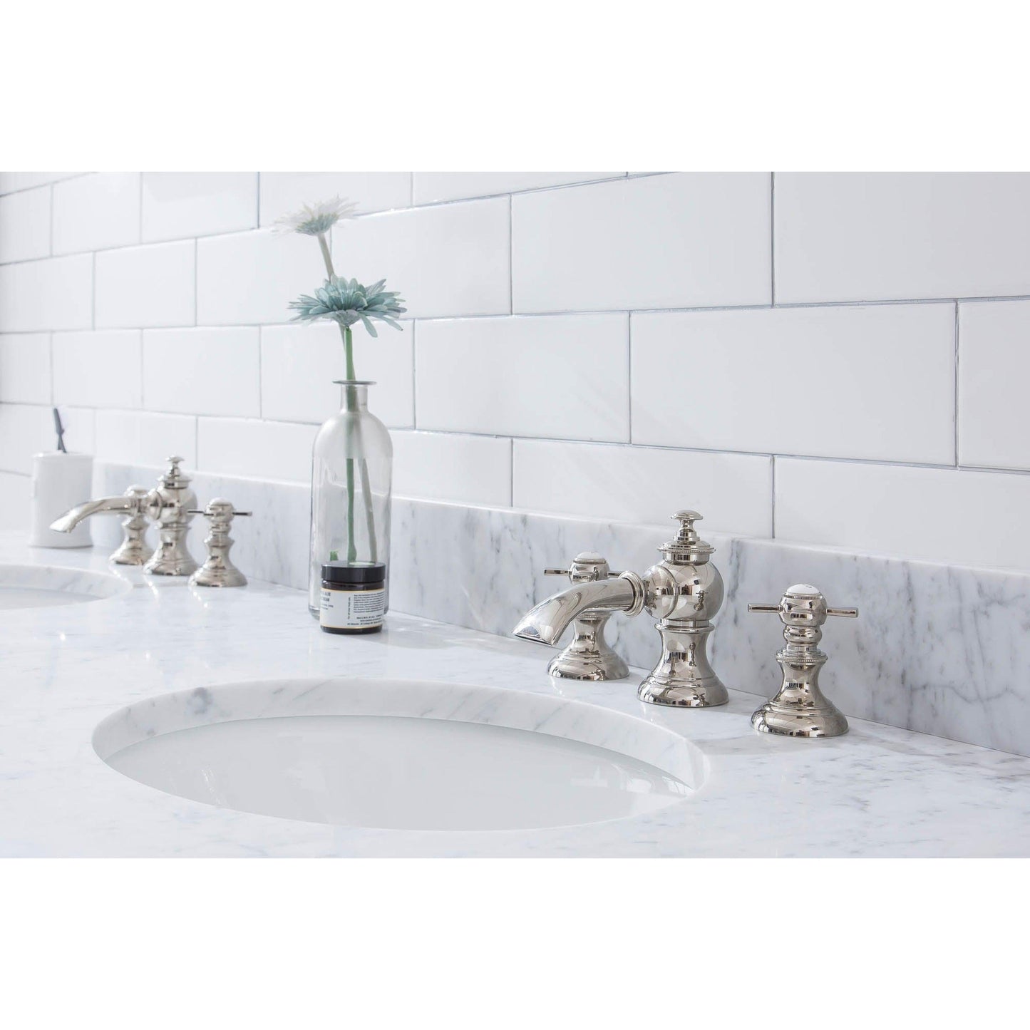Water Creation Empire 72" Wide Double Wash Stand, P-Trap, Counter Top with Basin, and F2-0013 Faucet included in Polished Nickel (PVD) Finish