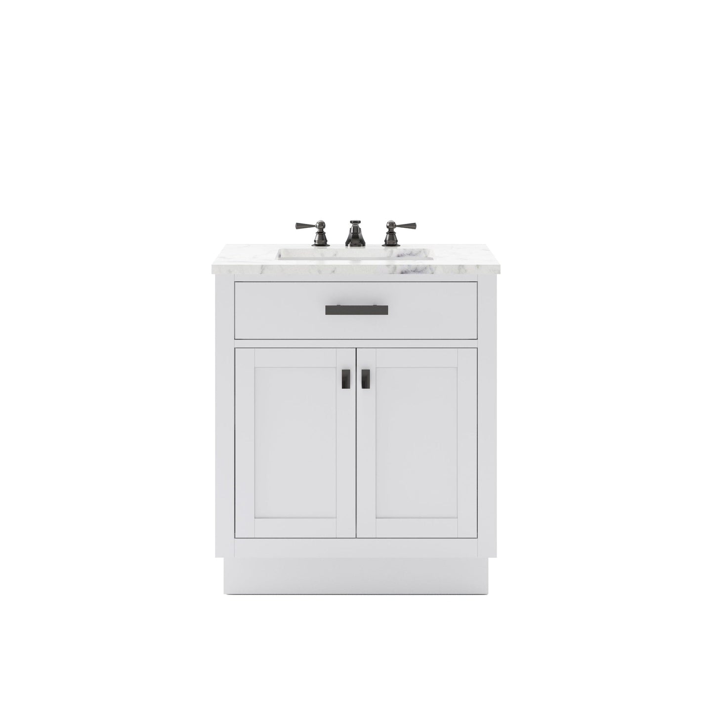Water Creation Hartford 30" Single Sink Carrara White Marble Countertop Bath Vanity in Pure White with Classic Faucet