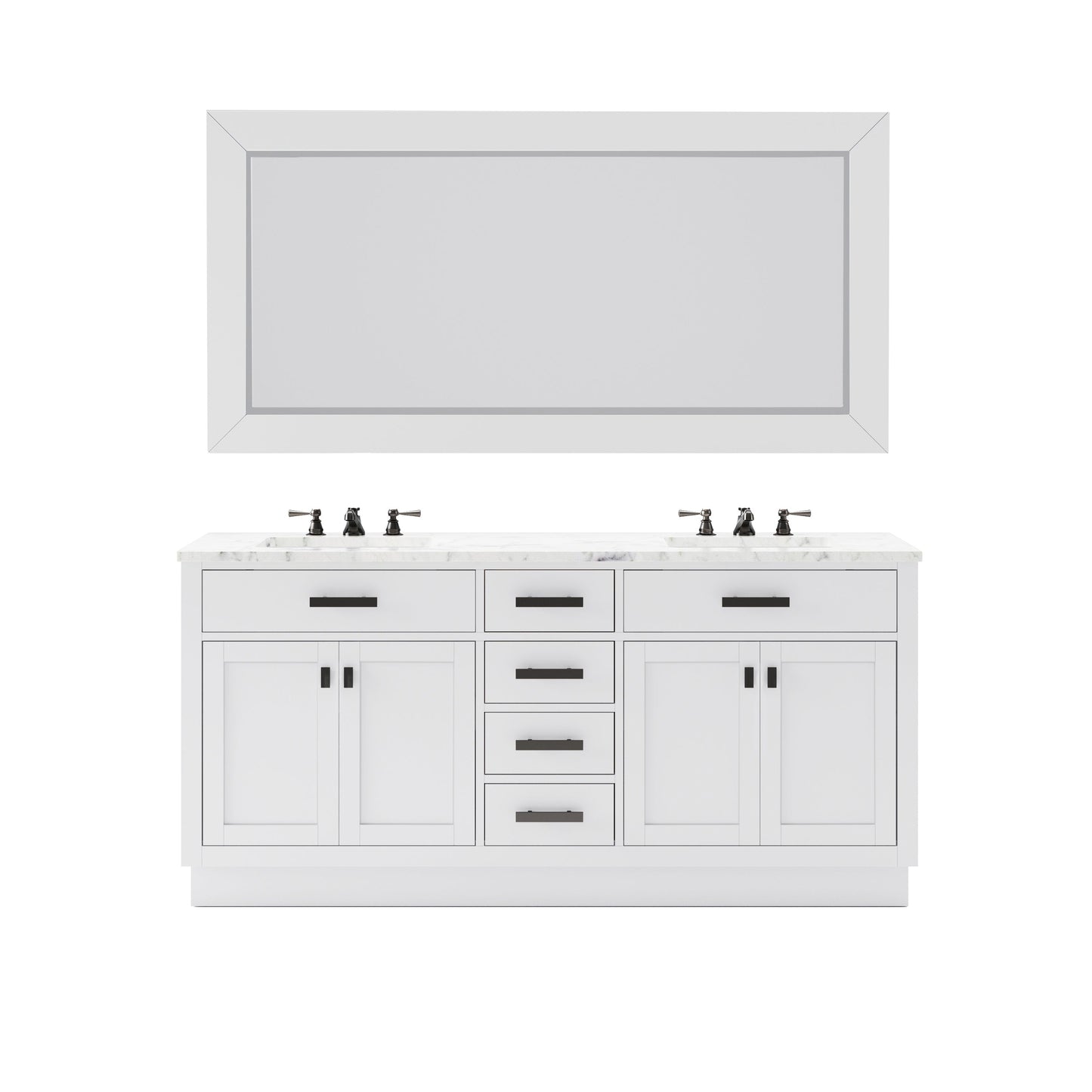 Water Creation Hartford 72" Double Sink Carrara White Marble Countertop Bath Vanity in Pure White with Rectangular Mirror