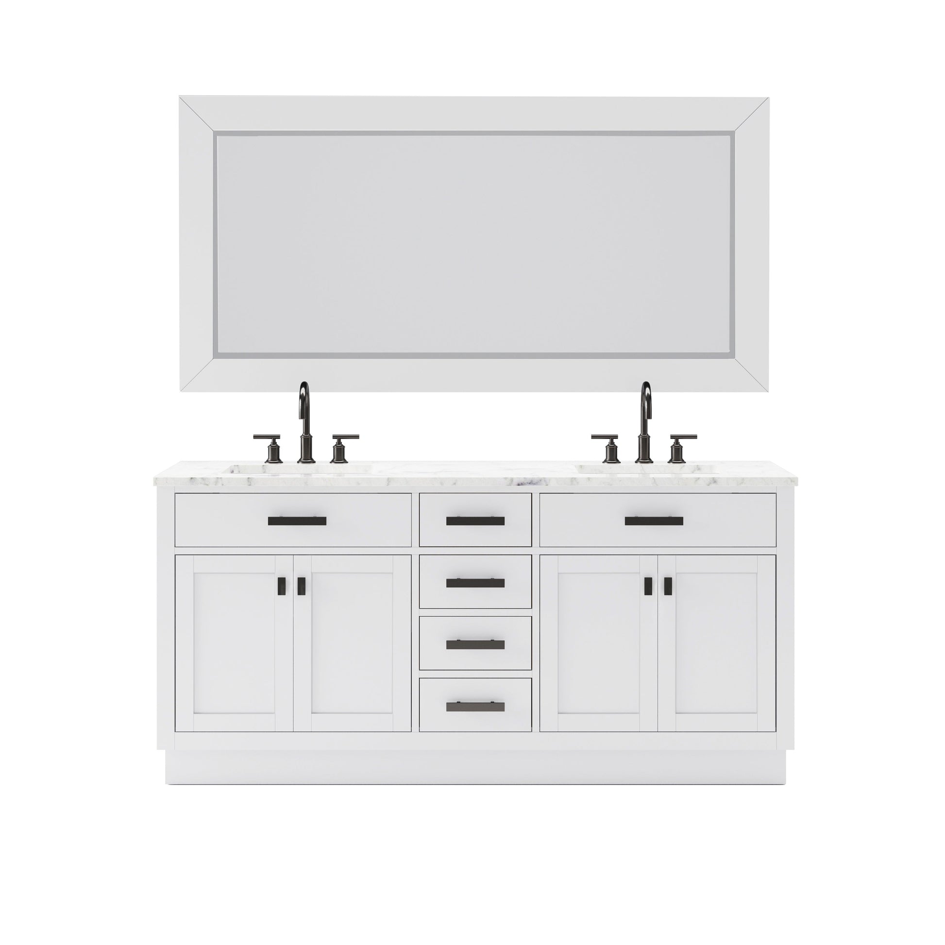 Water Creation Hartford 72" Double Sink Carrara White Marble Countertop Vanity in Pure White with Gooseneck Faucet and Mirror