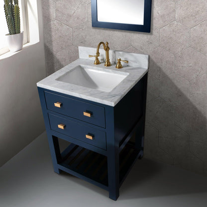 Water Creation Madalyn 24" Monarch Blue Single Sink Bathroom Vanity With F2-0012 Satin Gold Faucet And Mirror
