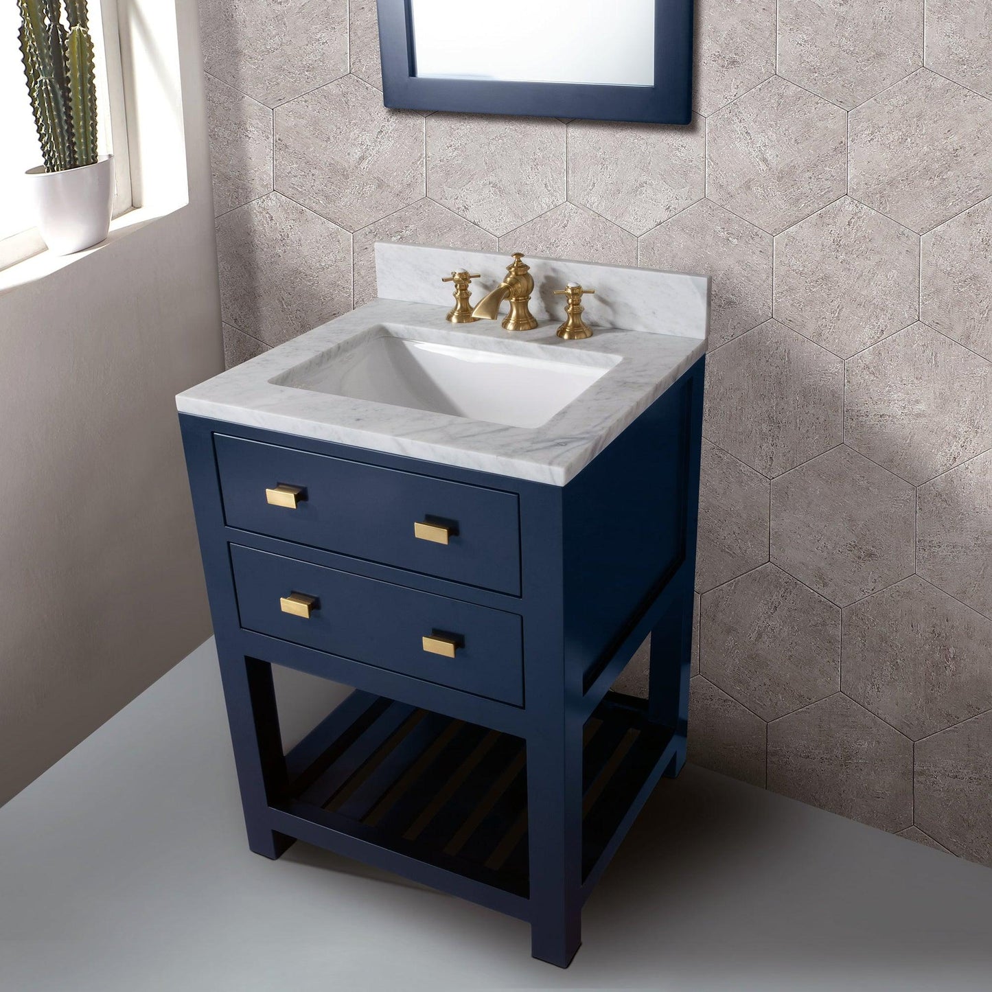 Water Creation Madalyn 24" Monarch Blue Single Sink Bathroom Vanity With F2-0013 Satin Gold Faucet