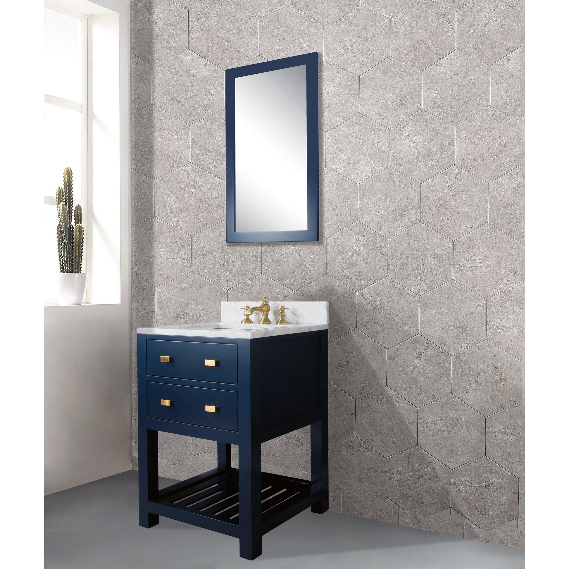 Water Creation Madalyn 24" Monarch Blue Single Sink Bathroom Vanity With F2-0013 Satin Gold Faucet And Mirror