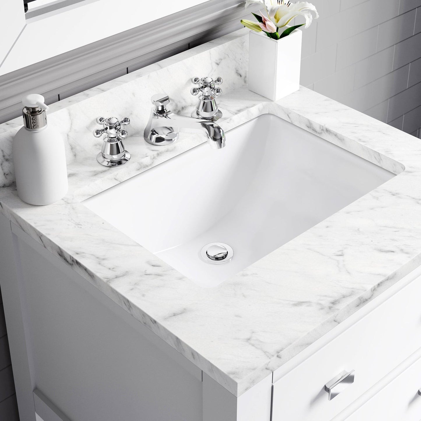Water Creation Madalyn 24" Pure White Single Sink Bathroom Vanity With Matching Framed Mirror And Faucet