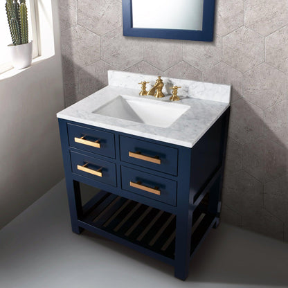 Water Creation Madalyn 30" Monarch Blue Single Sink Bathroom Vanity With F2-0013 Satin Gold Faucet