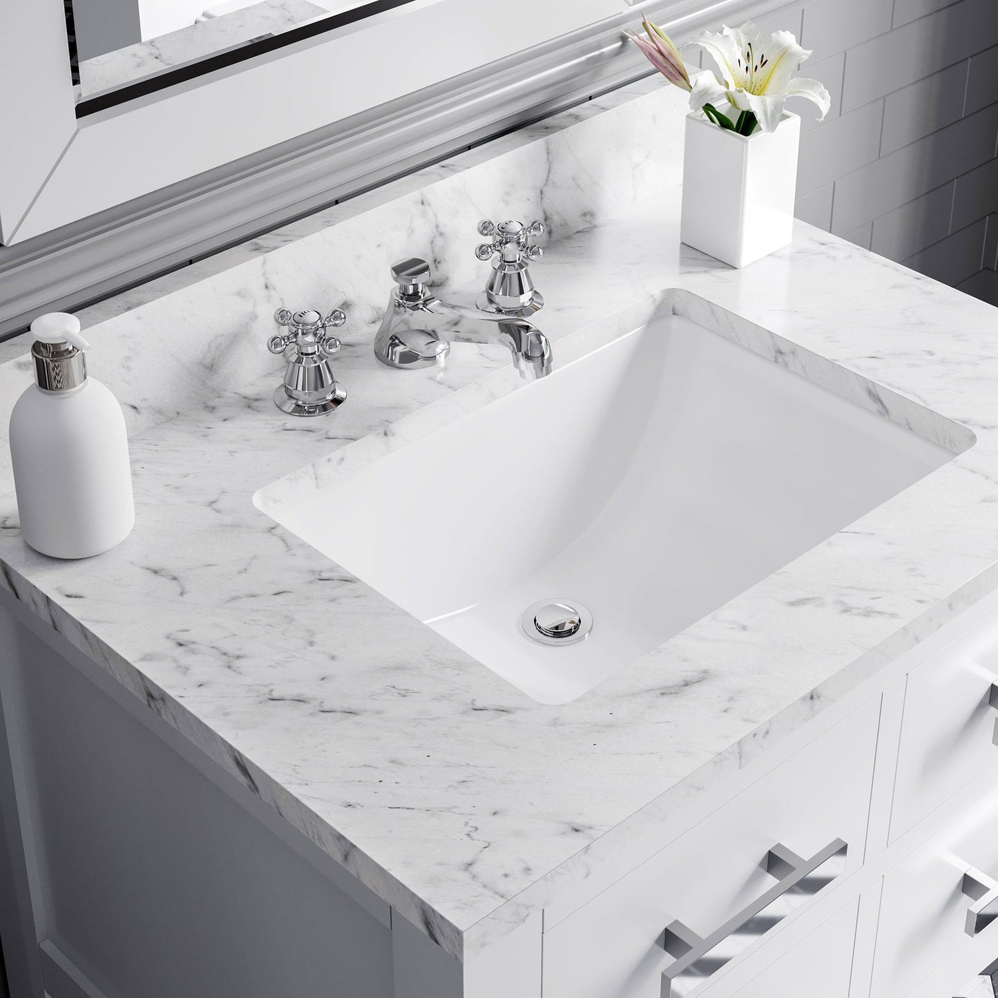 Water Creation Madalyn 30" Pure White Single Sink Bathroom Vanity With Matching Framed Mirror And Faucet