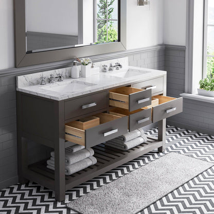 Water Creation Madalyn 60" Cashmere Grey Double Sink Bathroom Vanity With Matching Framed Mirror