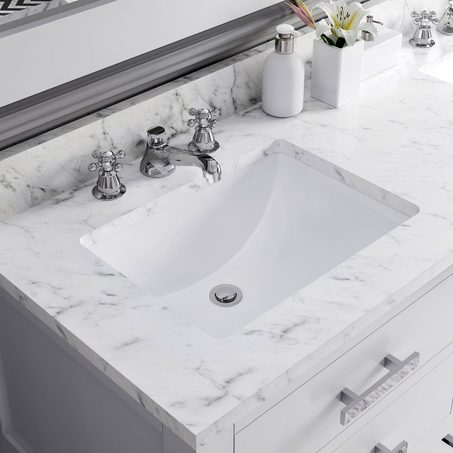 Water Creation Madalyn 60" Pure White Double Sink Bathroom Vanity With 2 Matching Framed Mirrors And Faucets