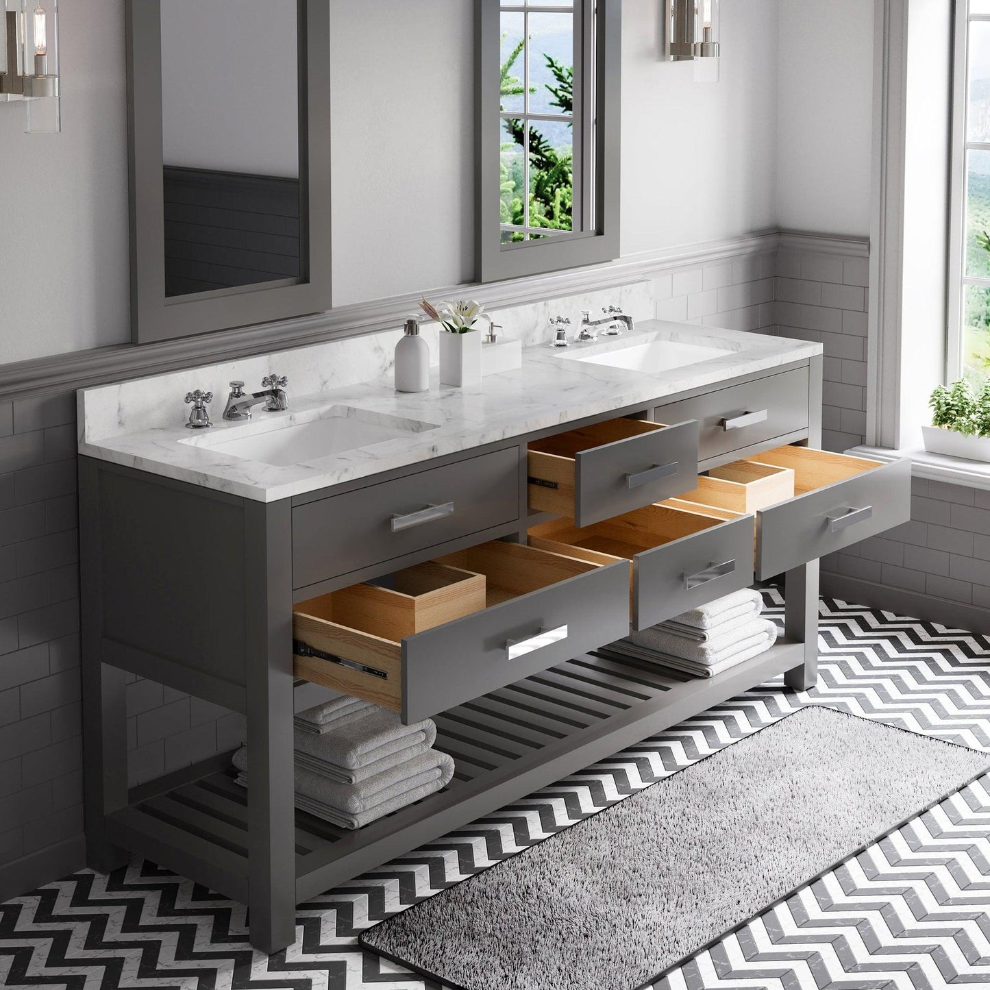 Water Creation Madalyn 72" Cashmere Grey Double Sink Bathroom Vanity With 2 Matching Framed Mirrors