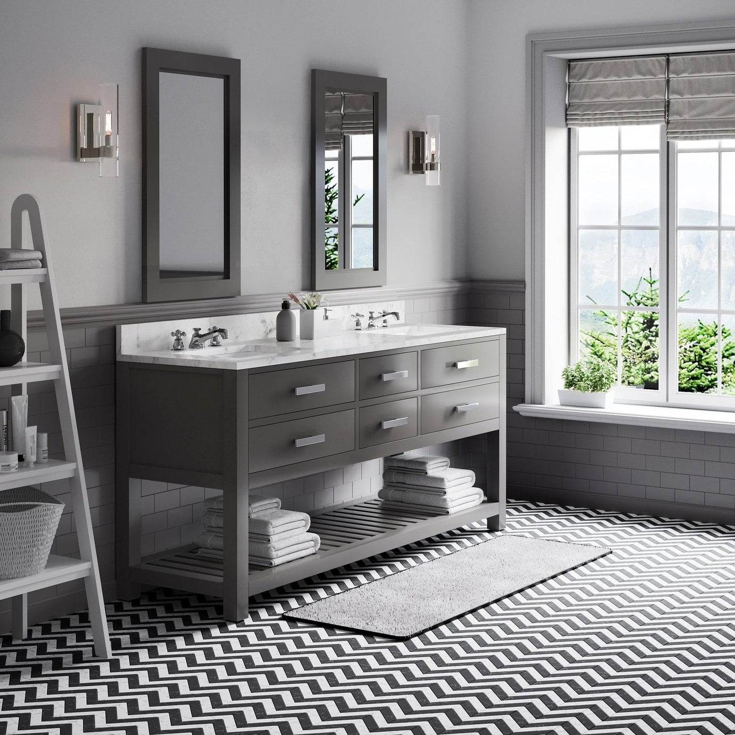 Water Creation Madalyn 72" Cashmere Grey Double Sink Bathroom Vanity With 2 Matching Framed Mirrors And Faucets