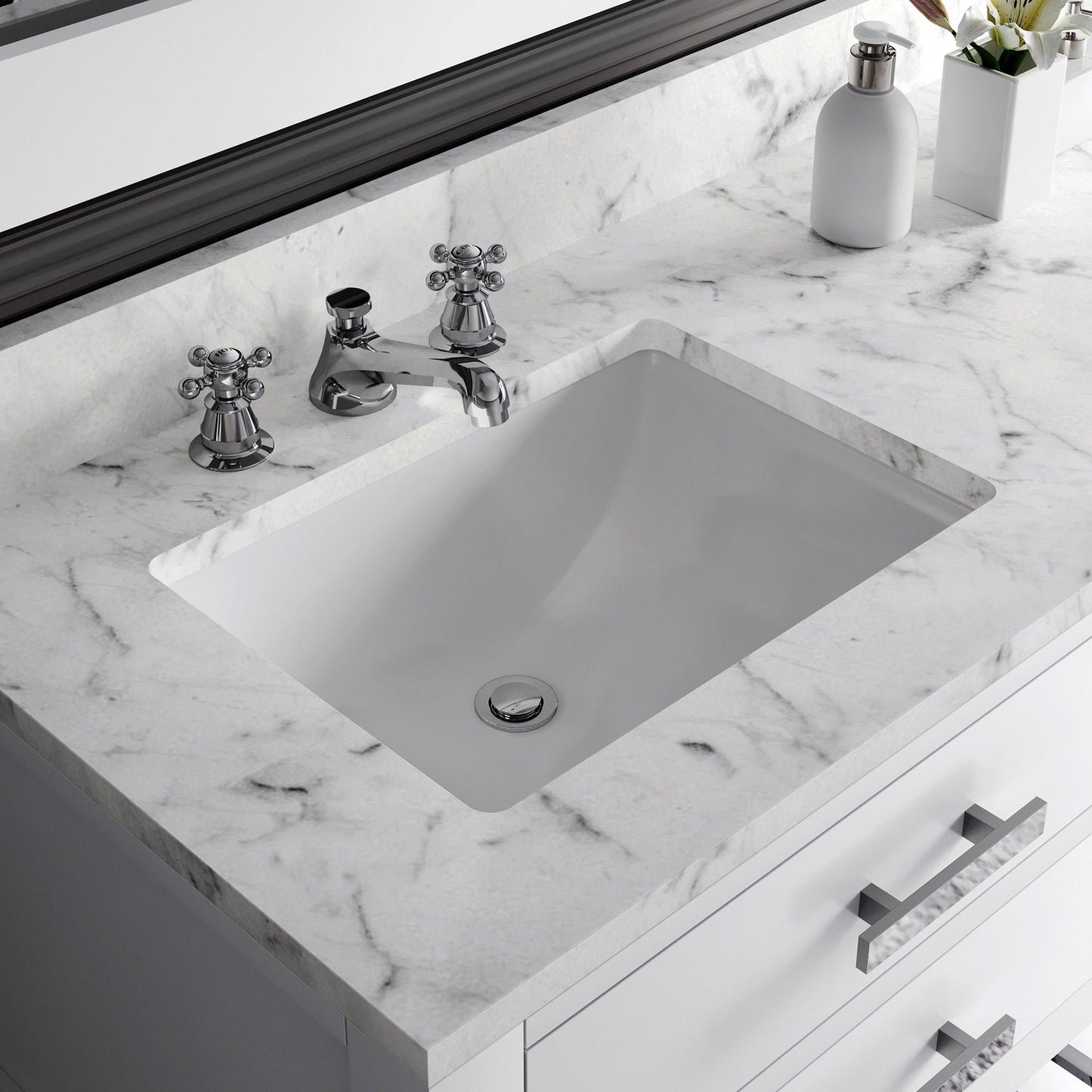 Water Creation Madalyn 72" Pure White Double Sink Bathroom Vanity With Matching Framed Mirror And Faucet
