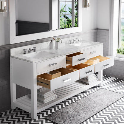 Water Creation Madalyn 72" Pure White Double Sink Bathroom Vanity With Matching Large Framed Mirror