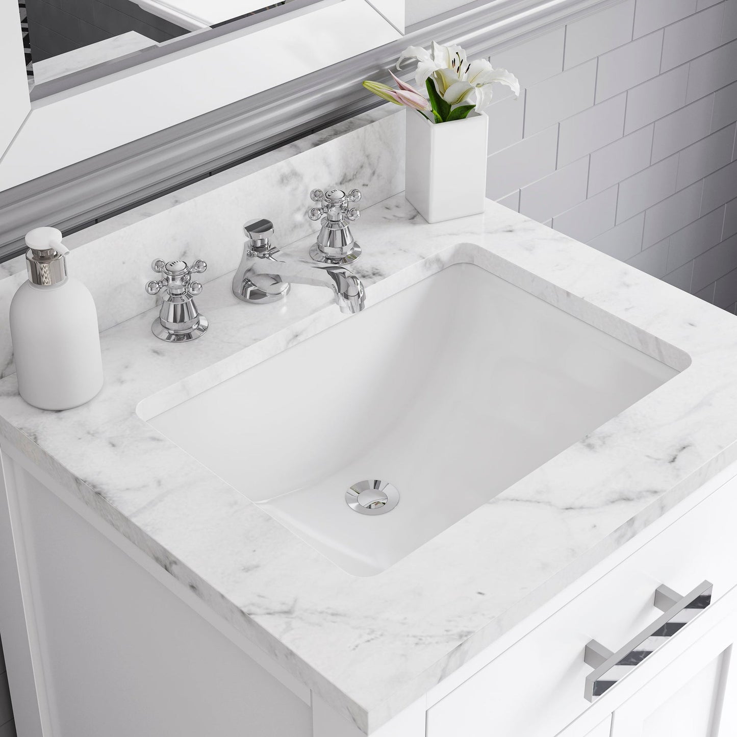 Water Creation Madison 24" Pure White Single Sink Bathroom Vanity With Matching Framed Mirror And Faucet