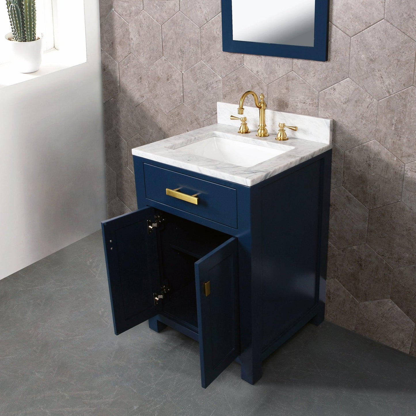 Water Creation Madison 24" Single Sink Carrara White Marble Vanity In Monarch Blue