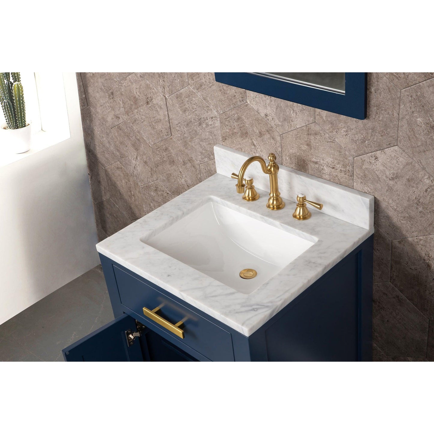 Water Creation Madison 24" Single Sink Carrara White Marble Vanity In Monarch Blue With F2-0012-06-TL Lavatory Faucet