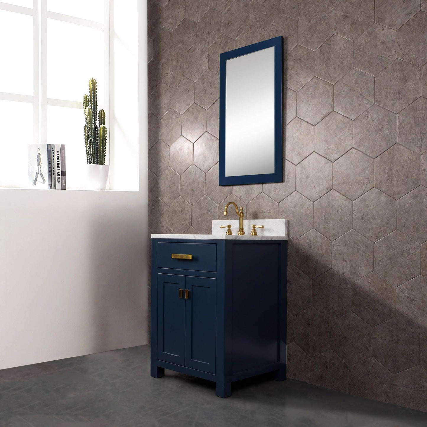 Water Creation Madison 24" Single Sink Carrara White Marble Vanity In Monarch Blue