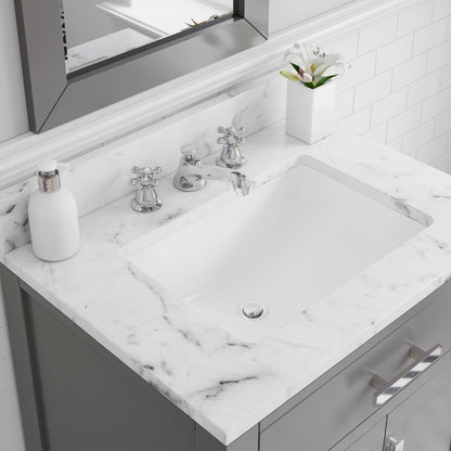 Water Creation Madison 30" Cashmere Grey Single Sink Bathroom Vanity With Matching Framed Mirror And Faucet