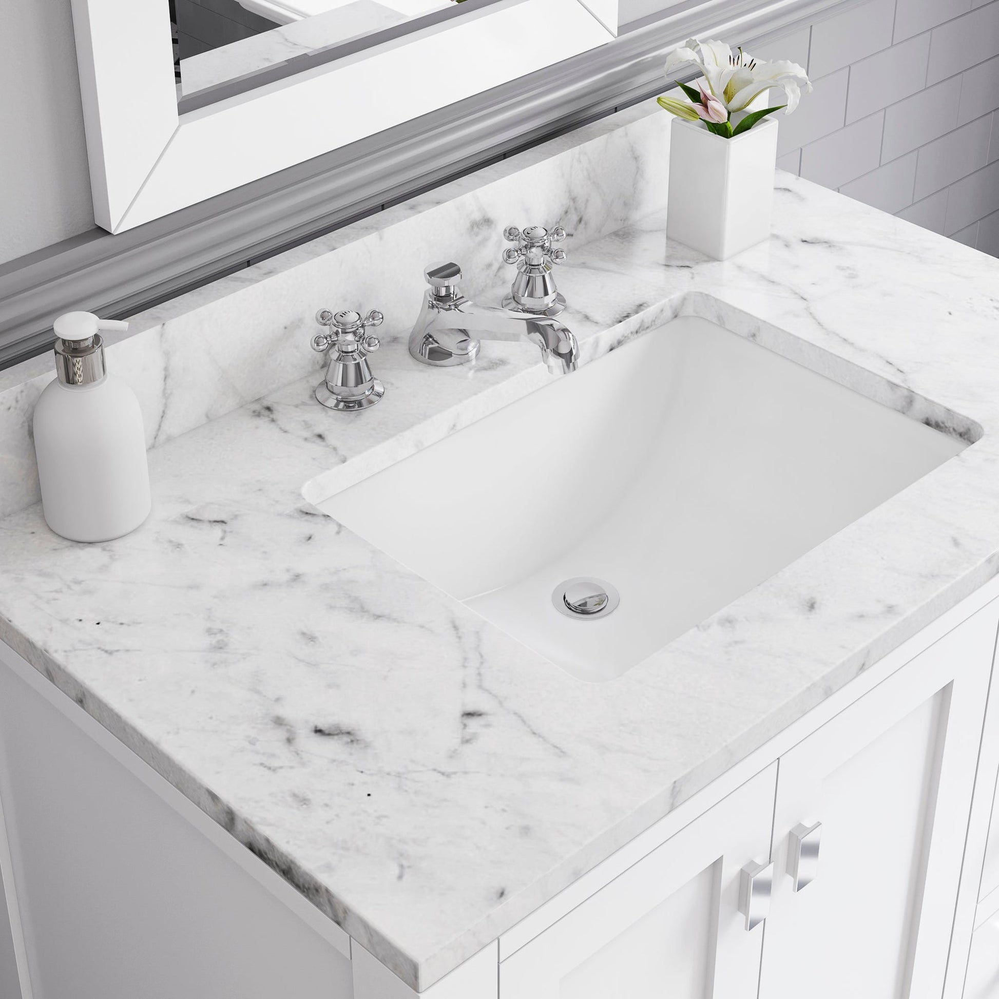 Water Creation Madison 36" Wide Pure White Single Sink Bathroom Vanity With Matching Mirror And Faucet(s)
