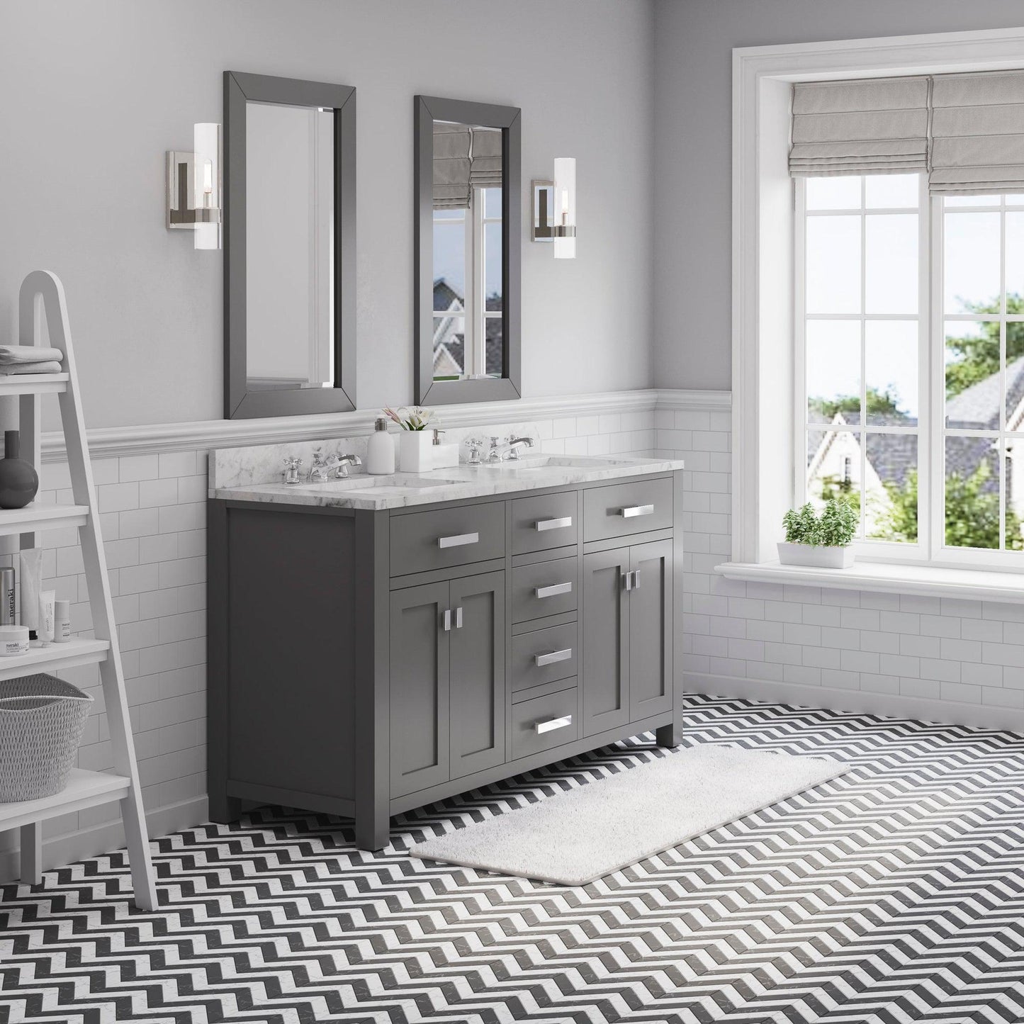 Water Creation Madison 60" Cashmere Grey Double Sink Bathroom Vanity With 2 Matching Framed Mirrors And Faucets