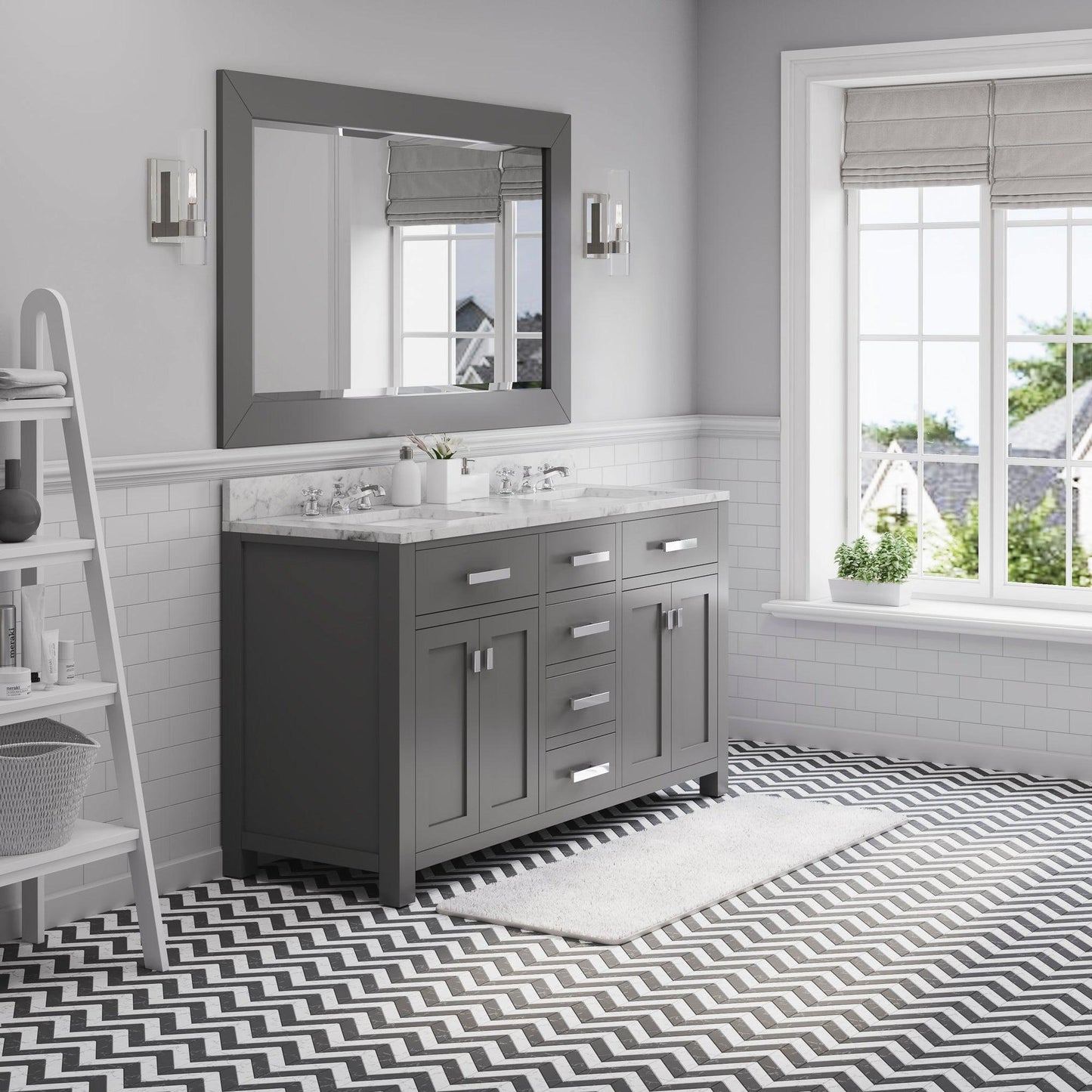 Water Creation Madison 60" Cashmere Grey Double Sink Bathroom Vanity With Matching Framed Mirror