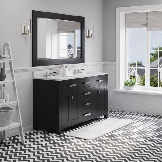 Water Creation Madison 60" Espresso Double Sink Bathroom Vanity With Matching Framed Mirror And Faucet