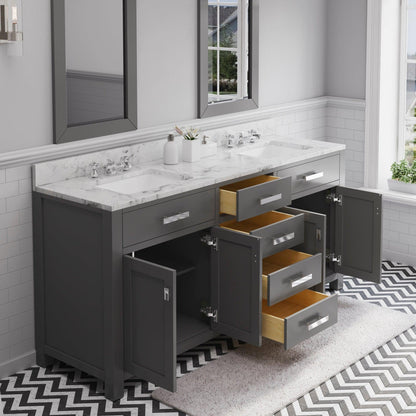 Water Creation Madison 72" Cashmere Grey Double Sink Bathroom Vanity With 2 Matching Framed Mirrors And Faucets