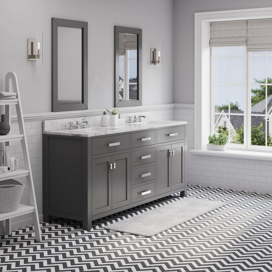 Water Creation Madison 72" Cashmere Grey Double Sink Bathroom Vanity With 2 Matching Framed Mirrors And Faucets