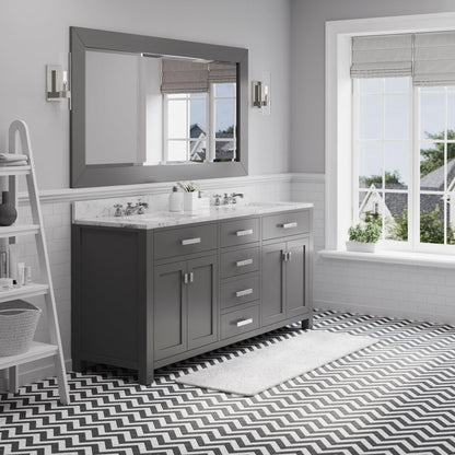 Water Creation Madison 72" Cashmere Grey Double Sink Bathroom Vanity With Matching Framed Mirror And Faucet