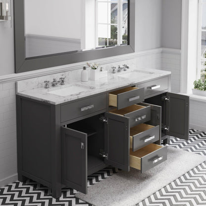 Water Creation Madison 72" Cashmere Grey Double Sink Bathroom Vanity With Matching Large Framed Mirror