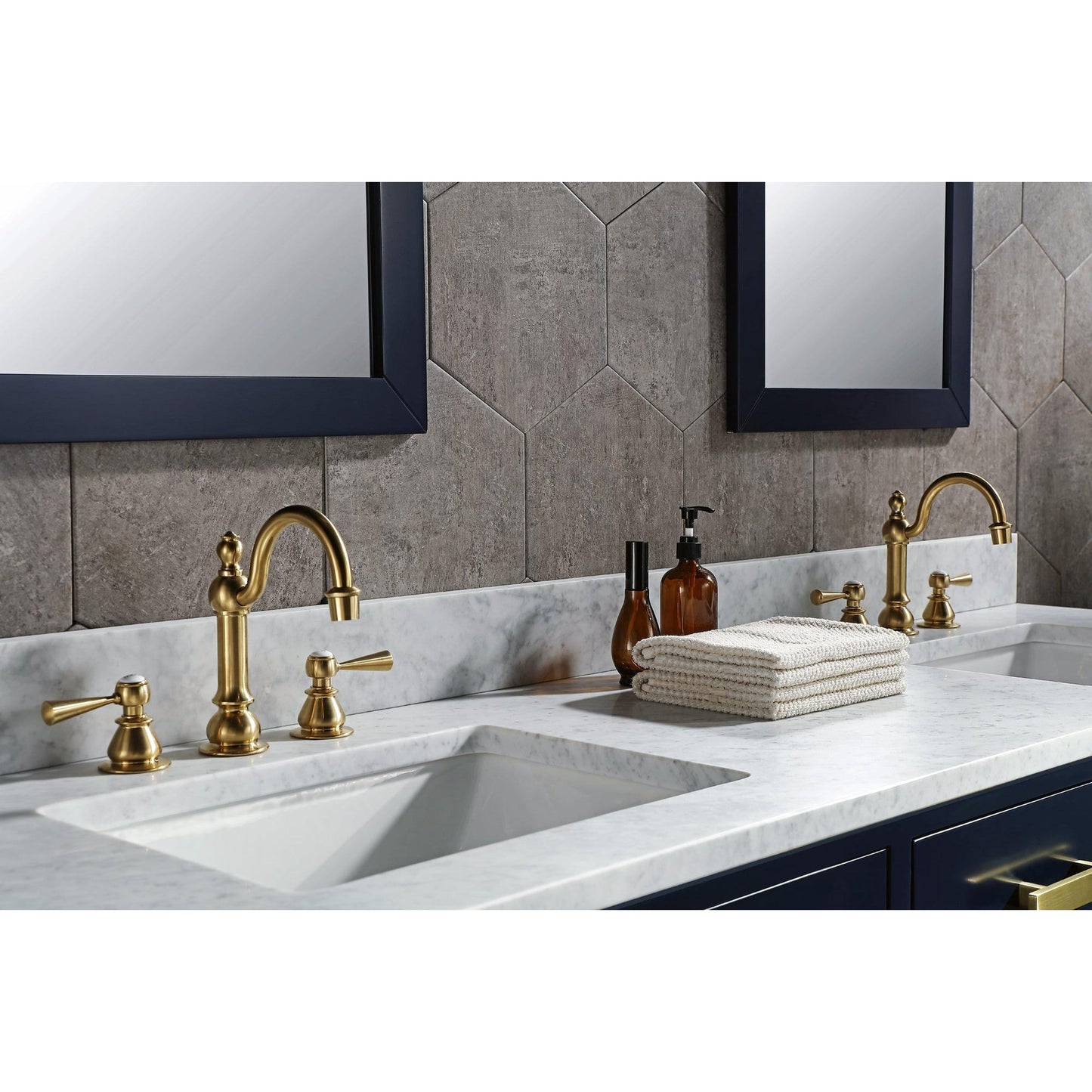 Water Creation Madison 72" Double Sink Carrara White Marble Vanity In Monarch Blue With F2-0012-06-TL Lavatory Faucet(s)