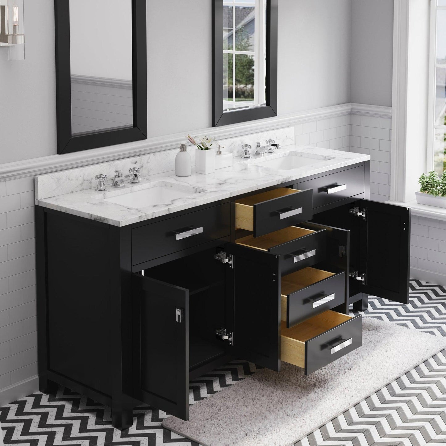 Water Creation Madison 72" Espresso Double Sink Bathroom Vanity With 2 Matching Framed Mirrors