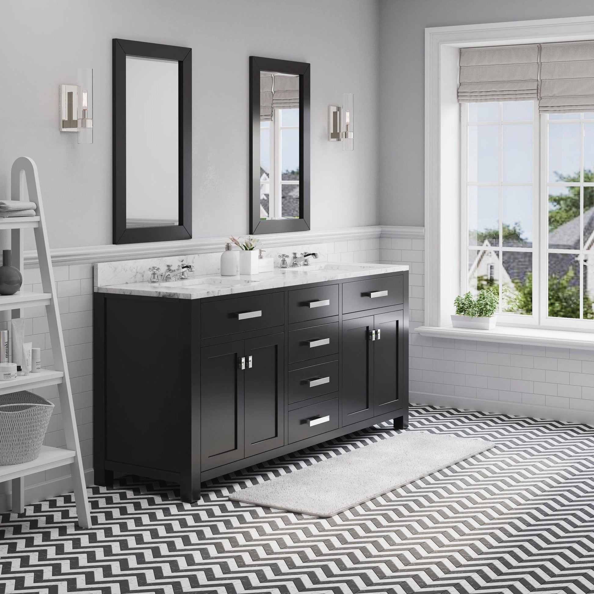 Water Creation Madison 72" Espresso Double Sink Bathroom Vanity With 2 Matching Framed Mirrors
