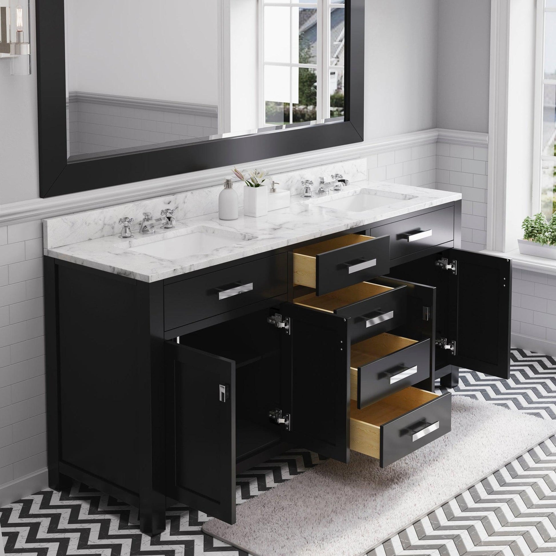 Water Creation Madison 72" Espresso Double Sink Bathroom Vanity With Matching Framed Mirror And Faucet