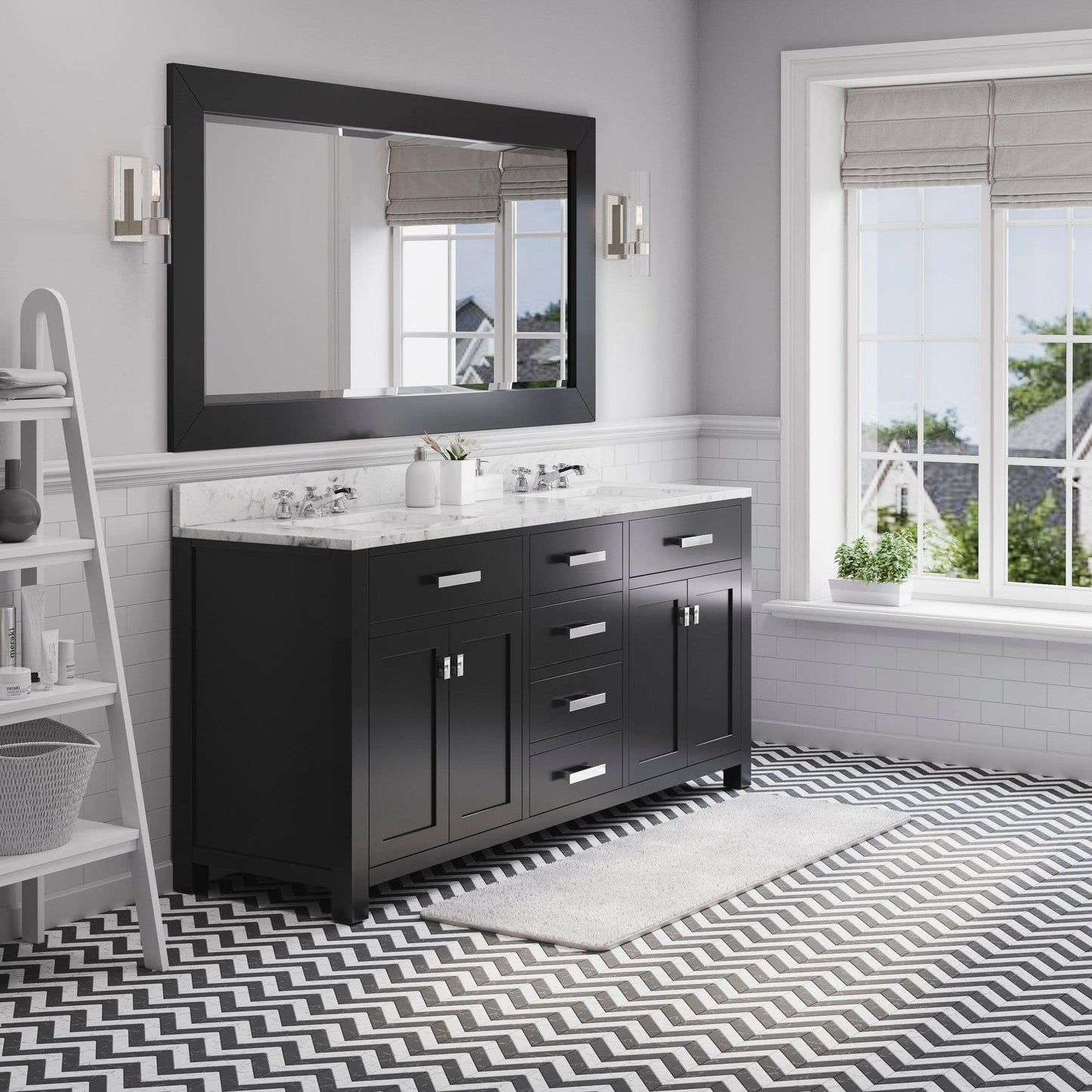 Water Creation Madison 72" Espresso Double Sink Bathroom Vanity With Matching Framed Mirror And Faucet