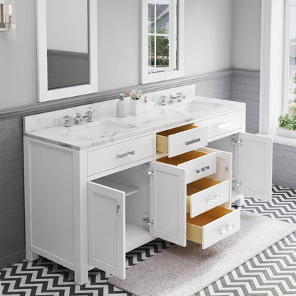 Water Creation Madison 72" Pure White Double Sink Bathroom Vanity With 2 Matching Framed Mirrors And Faucets