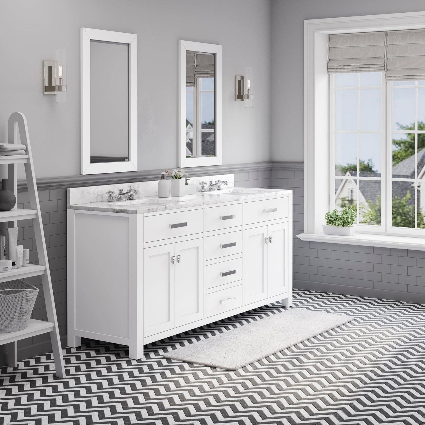 Water Creation Madison 72" Pure White Double Sink Bathroom Vanity With 2 Matching Framed Mirrors