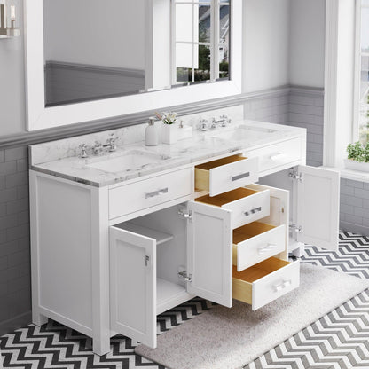 Water Creation Madison 72" Pure White Double Sink Bathroom Vanity With Matching Framed Mirror And Faucet