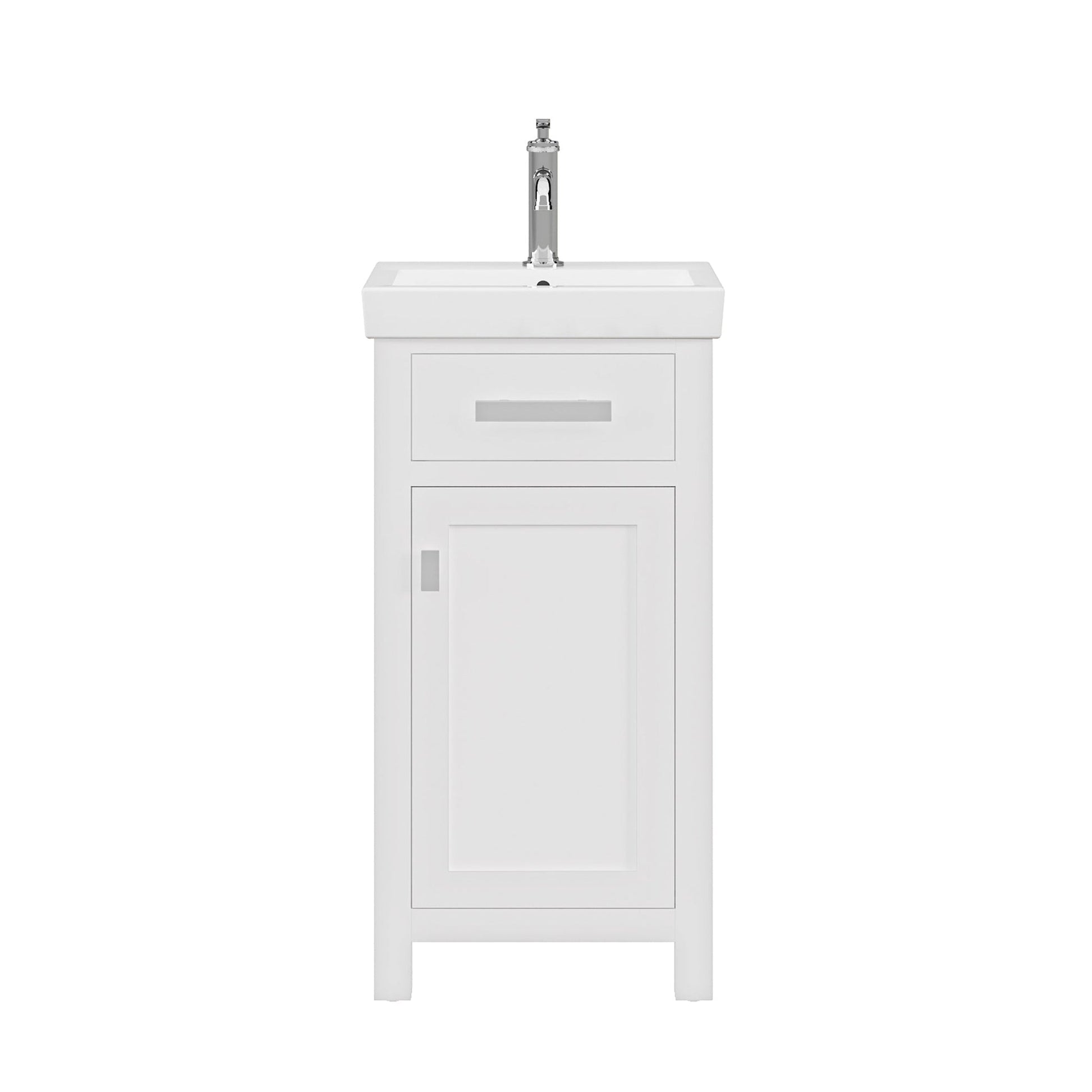 Water Creation Mia 18" Integrated Ceramic Sink Top Vanity in Pure White with Modern Single Faucet