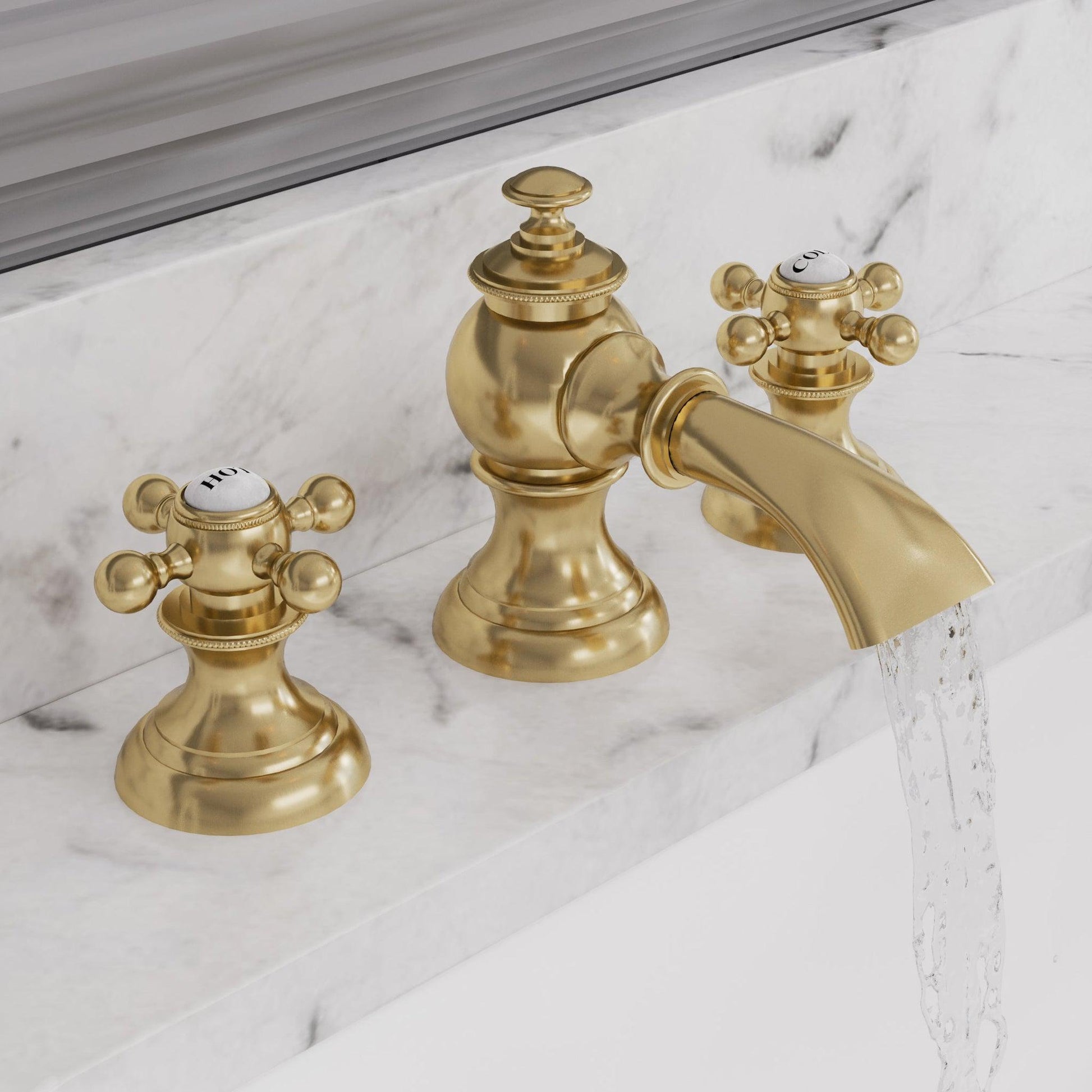 Water Creation Modern Classic Widespread Lavatory F2-0013 8" Gold Solid Brass Faucet With Pop-Up Drain And Metal Lever Handles