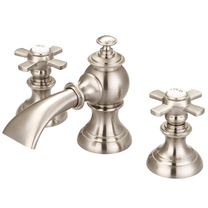 Water Creation Modern Classic Widespread Lavatory F2-0013 8" Grey Solid Brass Faucet With Pop-Up Drain And Flat Cross Handles