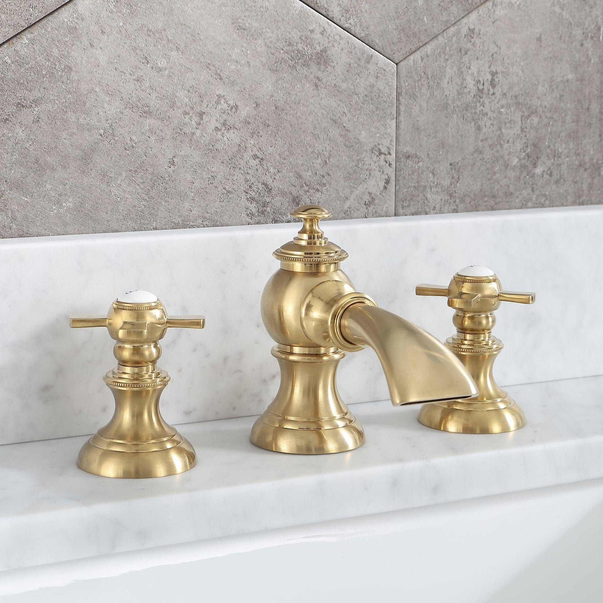 Water Creation Modern Classic Widespread Lavatory F2-0013 8" Ivory Solid Brass Faucet With Pop-Up Drain