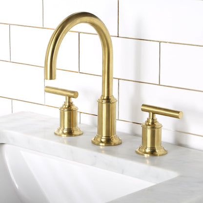 Water Creation Modern Gooseneck Spout Widespread Faucet F2-0014 Satin Gold Solid Brass Faucet