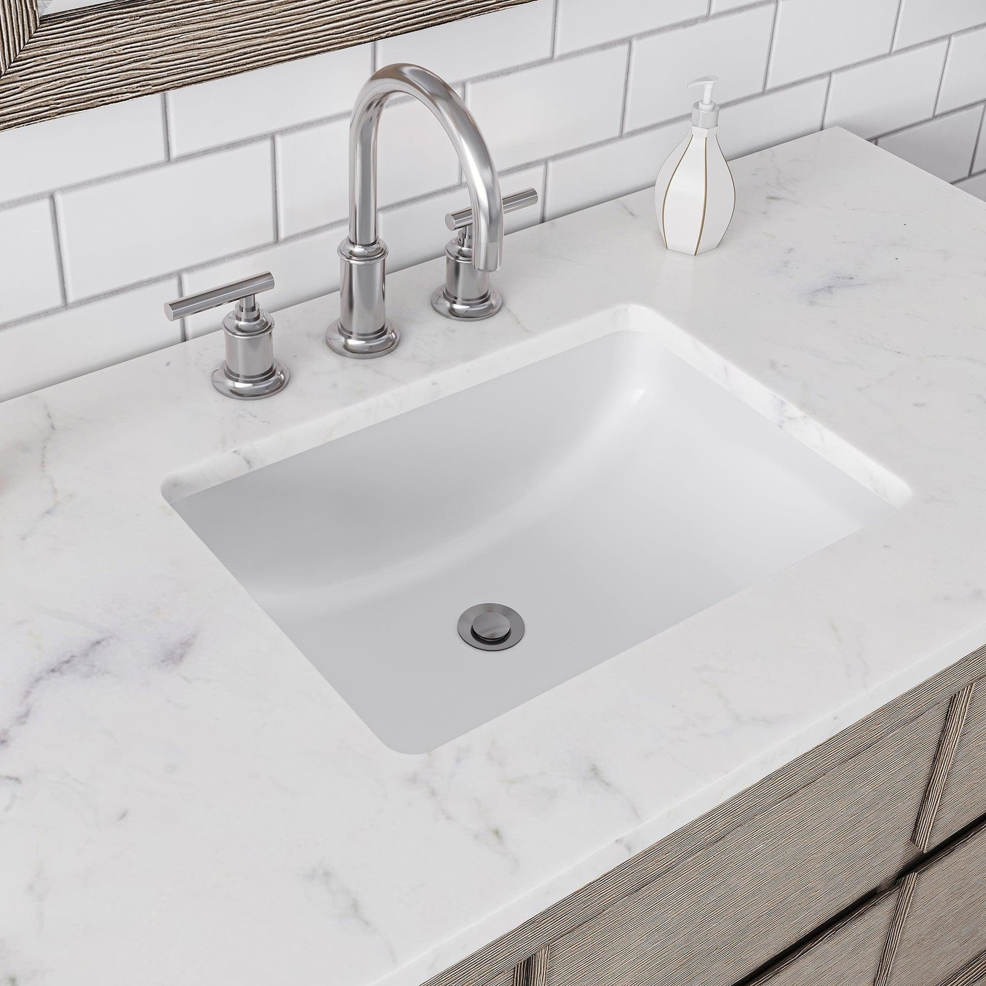 Water Creation Oakman 30" Single Sink Carrara White Marble Countertop Bath Vanity in Grey Oak with Chrome Faucet and Rectangular Mirror